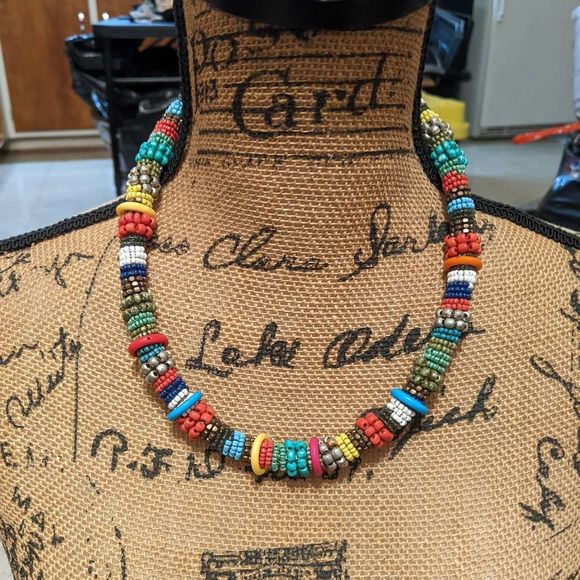 Bajalia Jewelry - Multicolored FAIR TRADE Indian Seed Bead Necklace; Statement; adjustable; NWT